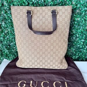 Gucci Monogram Shimmer Beige and Brown Tote Bag Authentic